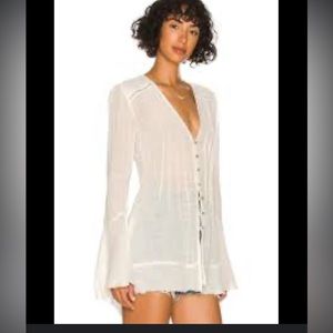 Free People Flowy Cotton Blend Lightweight Longsleeved Top